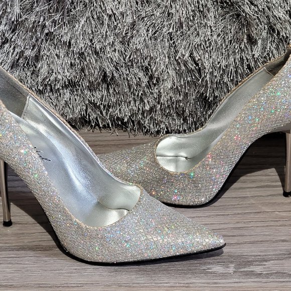 Silver Sparkle Glitter Stiletto Heels Pump Sz 7 - Picture 2 of 6